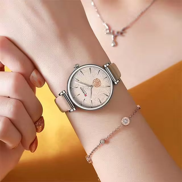 CURREN Women Flower Dial Leather Watch (CU9078)