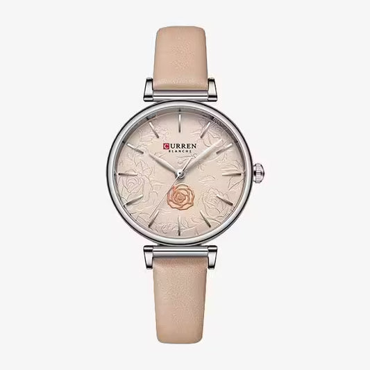 CURREN Women Flower Dial Leather Watch (CU9078)