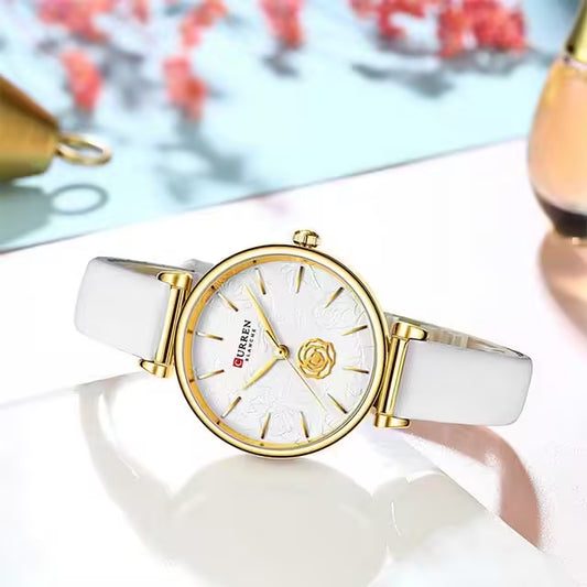 CURREN Women Flower Dial Leather Watch (CU9078)