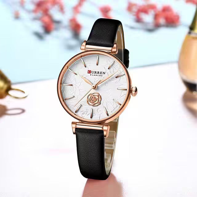 CURREN Women Flower Dial Leather Watch (CU9078)