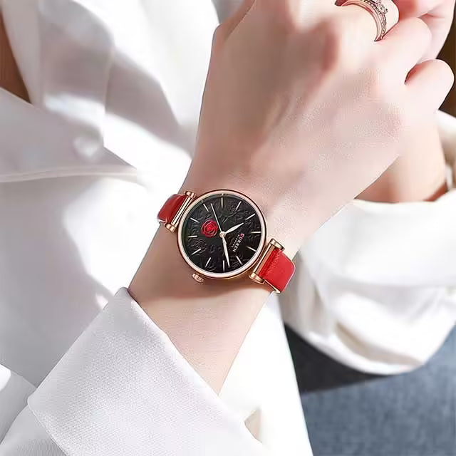 CURREN Women Flower Dial Leather Watch (CU9078)