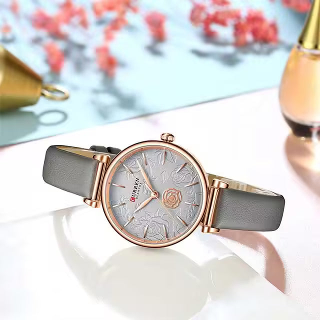CURREN Women Flower Dial Leather Watch (CU9078)