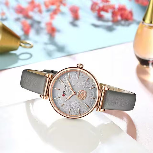 CURREN Women Flower Dial Leather Watch (CU9078)