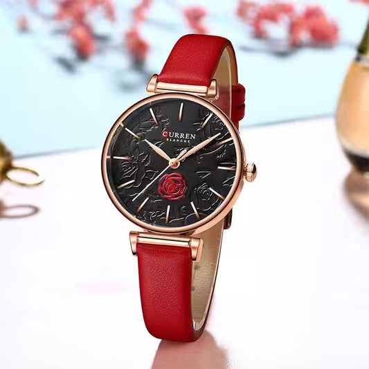 CURREN Women Flower Dial Leather Watch (CU9078)