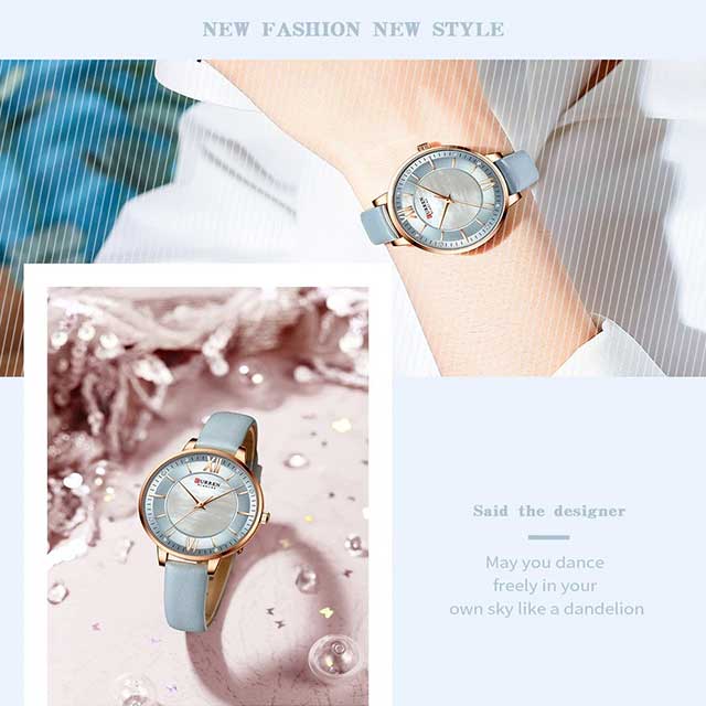 curren women roman dial leather strap waterproof watch cu9080 gallery img 28