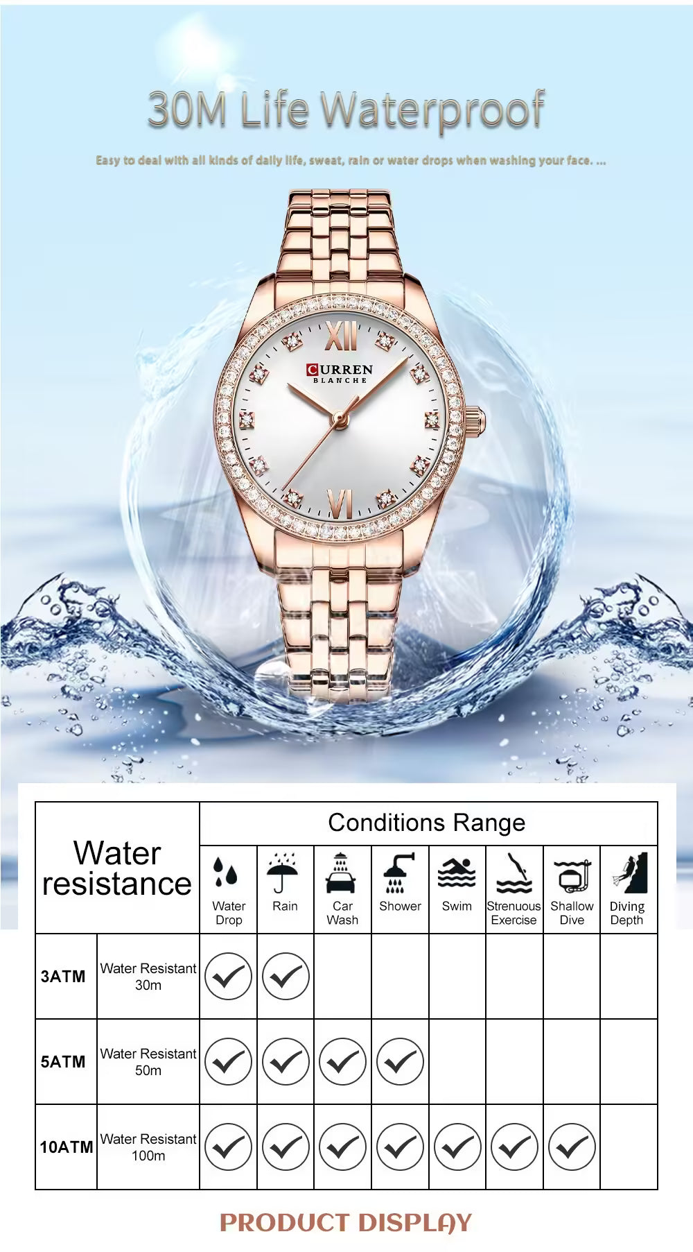 ساعة CURREN النسائية المصنوعة من الفولاذ المقاوم للصدأ (9086)