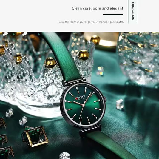 CURREN Women Zircon Leather Watch (CU9081)