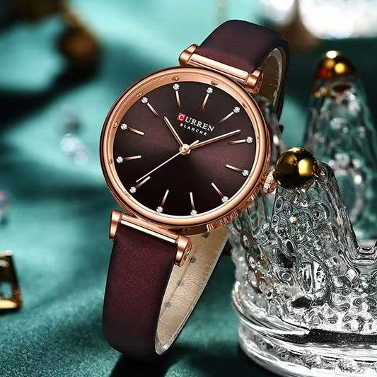 CURREN Women Zircon Leather Watch (CU9081)