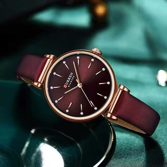 CURREN Women Zircon Leather Watch (CU9081)