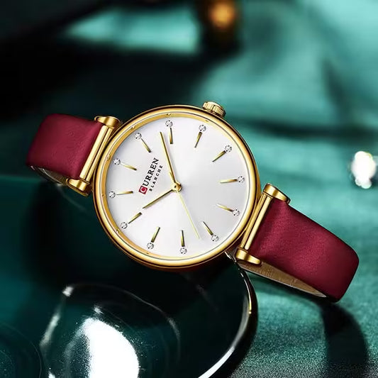 CURREN Women Zircon Leather Watch (CU9081)
