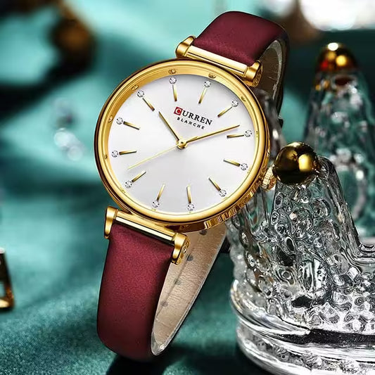 CURREN Women Zircon Leather Watch (CU9081)