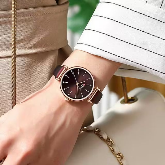CURREN Women Zircon Leather Watch (CU9081)