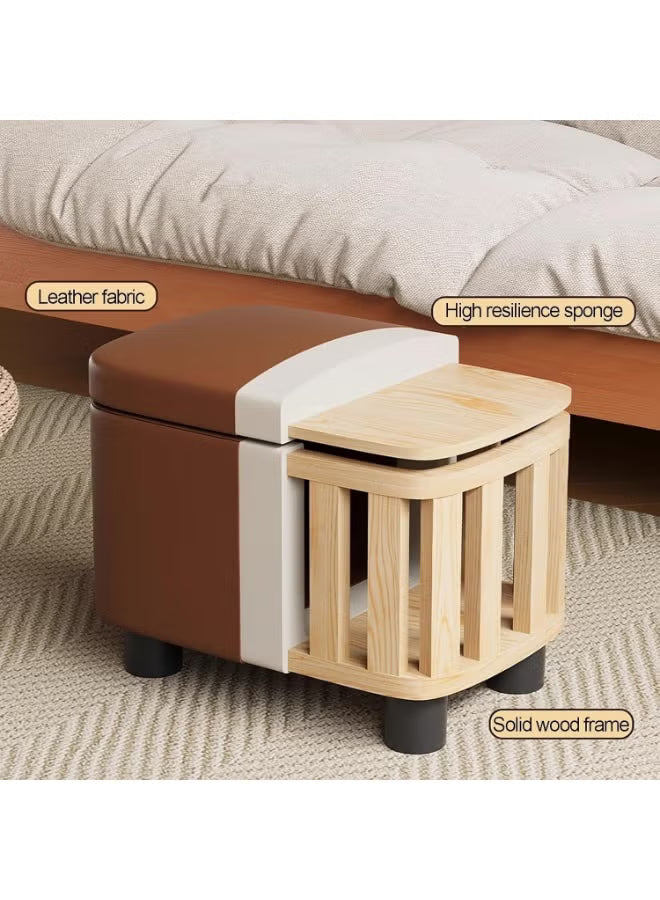 Modern Minimalist Storage Ottoman – Small Entryway Shoe-Changing Stool – Round Sofa Footrest & Bedroom Storage Chest (Orange/Gray)