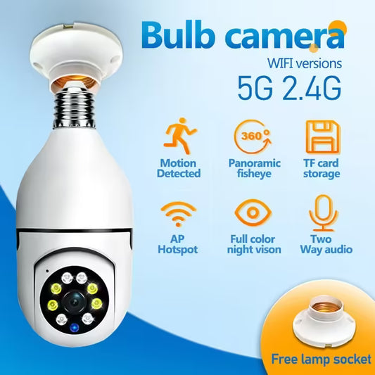 5G Bulb E27 Surveillance Camera - Full Color Night Vision, Automatic Human Tracking & Zoom, Indoor Wi-Fi Security Monitor