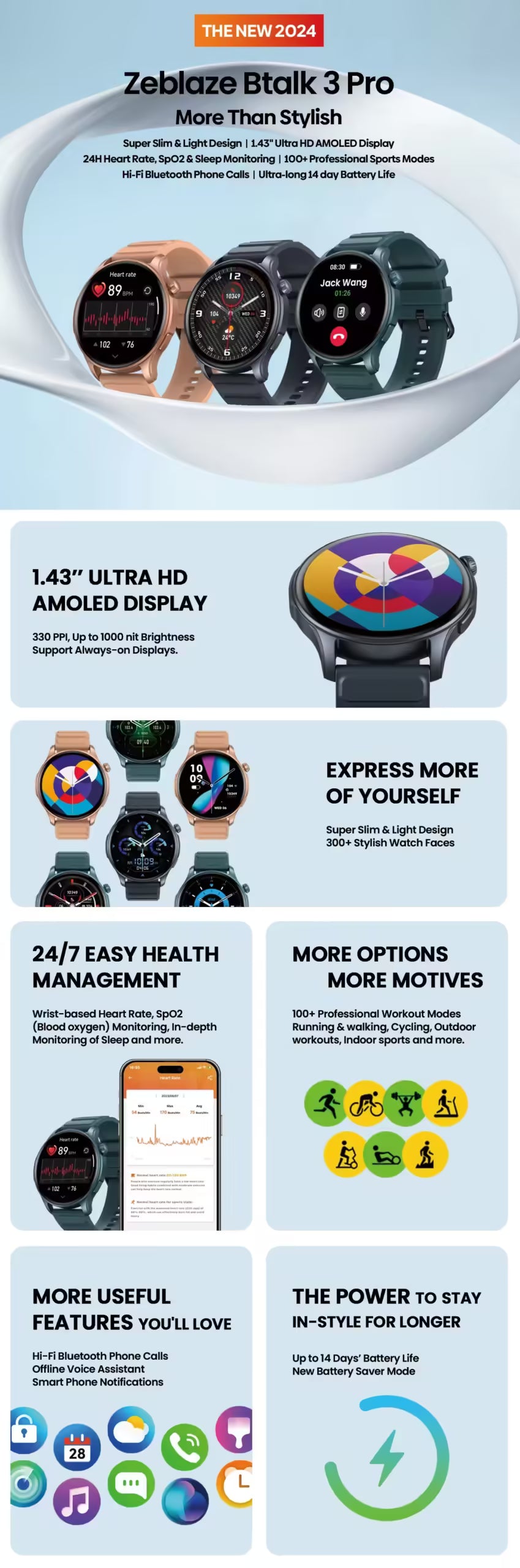 [World Premiere] Zeblaze Btalk 3 Pro Smart Watch - AMOLED Display, Hi-Fi Bluetooth Calls, Health & Fitness Tracking - Stylish & Functional