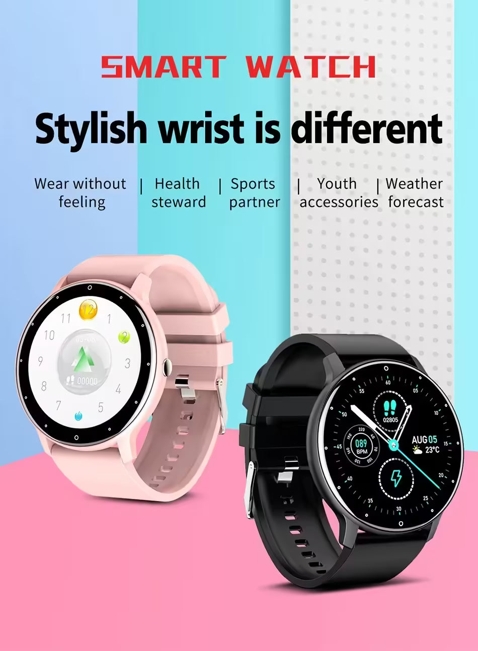 Nouvelle montre connectée pour hommes et femmes - Suivi d'activité en temps réel, moniteur de fréquence cardiaque, montre de sport pour Android et iOS
