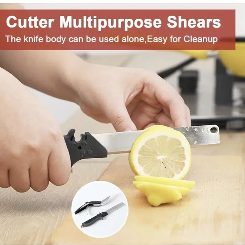 Kitchen Food Cutter Clever Scissors Multipurpose Stainless Steel Vegetable Slicer & Fruit Cutter Knife with Built-in Cutting Board