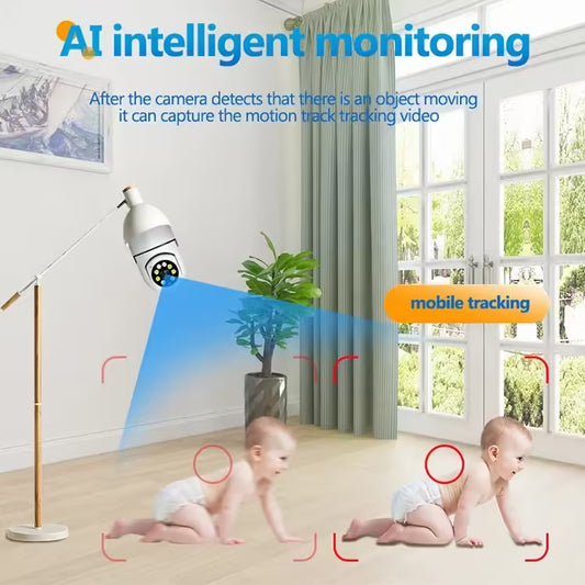 5G Bulb E27 Surveillance Camera - Full Color Night Vision, Automatic Human Tracking & Zoom, Indoor Wi-Fi Security Monitor