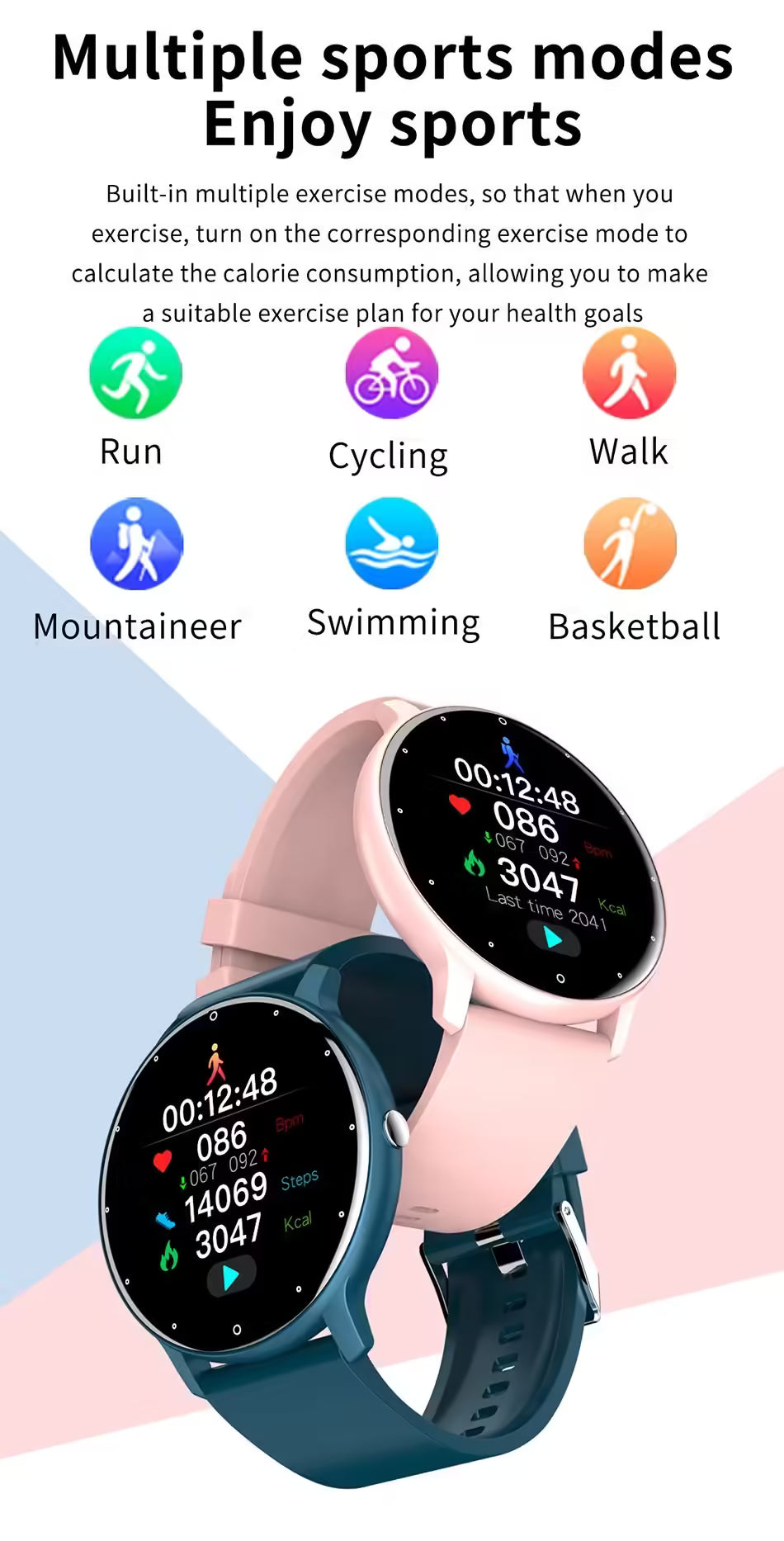 Nouvelle montre connectée pour hommes et femmes - Suivi d'activité en temps réel, moniteur de fréquence cardiaque, montre de sport pour Android et iOS