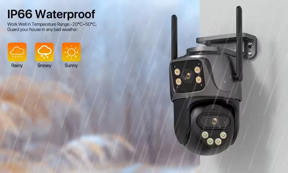 Caméra IP WiFi PTZ 4K 8MP à double objectif et double écran - Surveillance extérieure avec vidéosurveillance HD 4MP, suivi automatique et protection renforcée | Compatible iCSee 