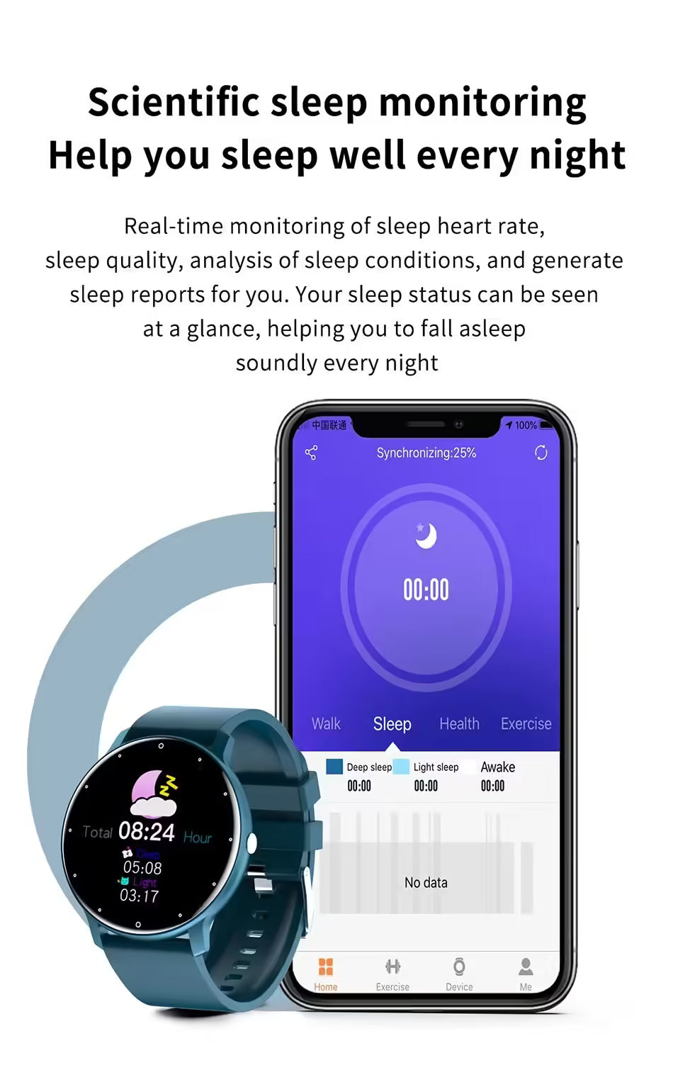 Nouvelle montre connectée pour hommes et femmes - Suivi d'activité en temps réel, moniteur de fréquence cardiaque, montre de sport pour Android et iOS