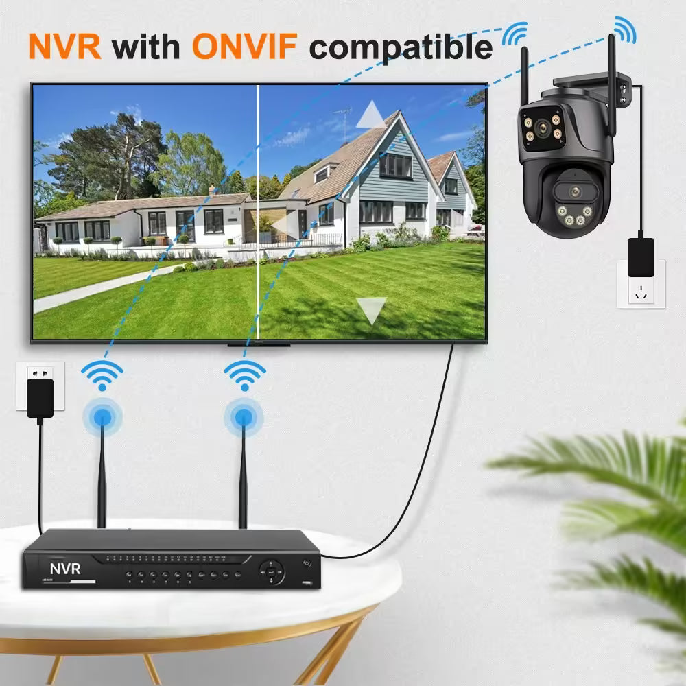 Caméra IP WiFi PTZ 4K 8MP à double objectif et double écran - Surveillance extérieure avec vidéosurveillance HD 4MP, suivi automatique et protection renforcée | Compatible iCSee 