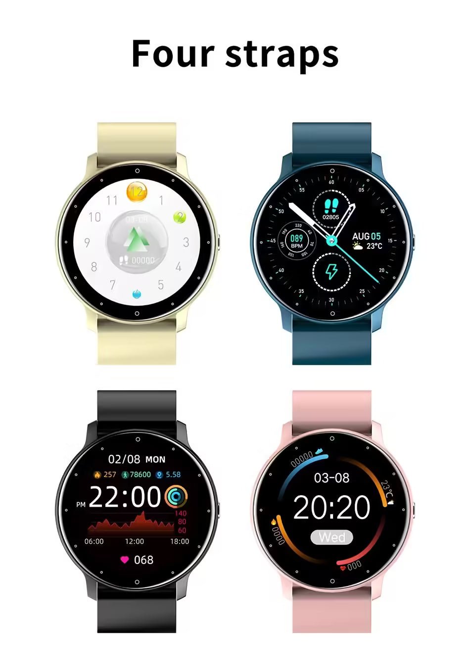 Nouvelle montre connectée pour hommes et femmes - Suivi d'activité en temps réel, moniteur de fréquence cardiaque, montre de sport pour Android et iOS