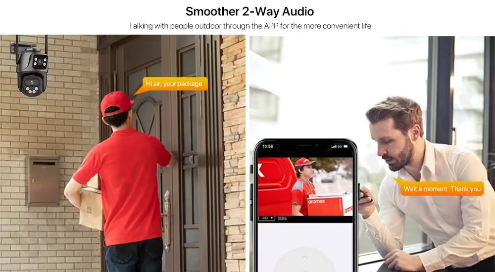 Caméra IP WiFi PTZ 4K 8MP à double objectif et double écran - Surveillance extérieure avec vidéosurveillance HD 4MP, suivi automatique et protection renforcée | Compatible iCSee 