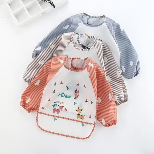 Baby Long Sleeve Waterproof Scarf Toddler Art Smock Feeding Bib Apron with Pocket | Infant Boys & Girls Burp Cloth Banana Bibs (1-3 Years)