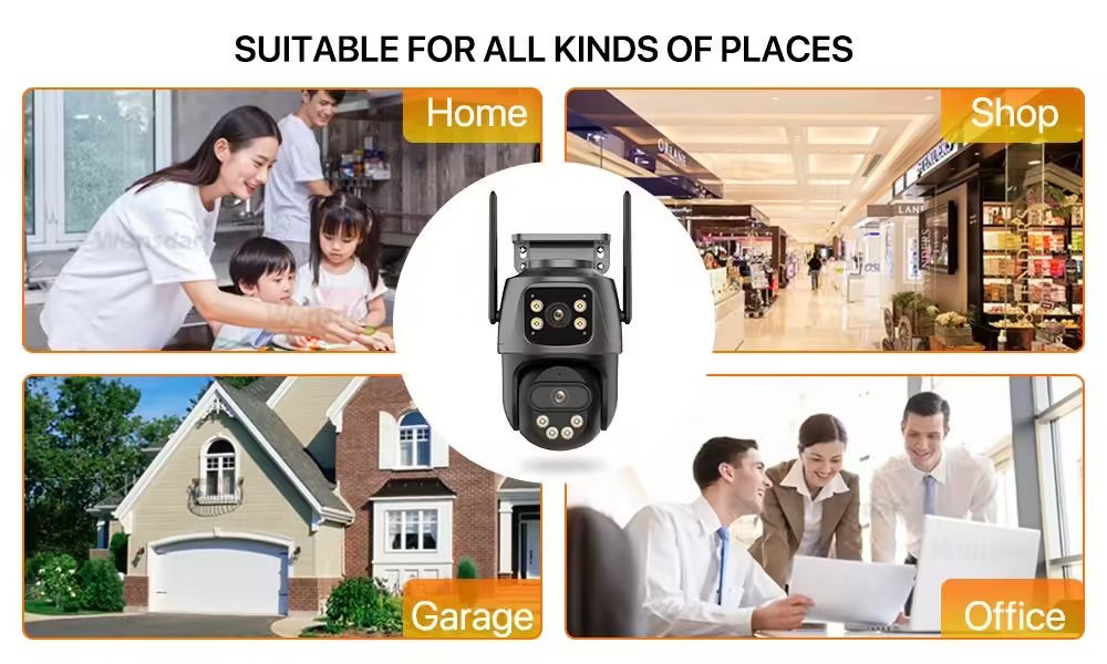 Caméra IP WiFi PTZ 4K 8MP à double objectif et double écran - Surveillance extérieure avec vidéosurveillance HD 4MP, suivi automatique et protection renforcée | Compatible iCSee 