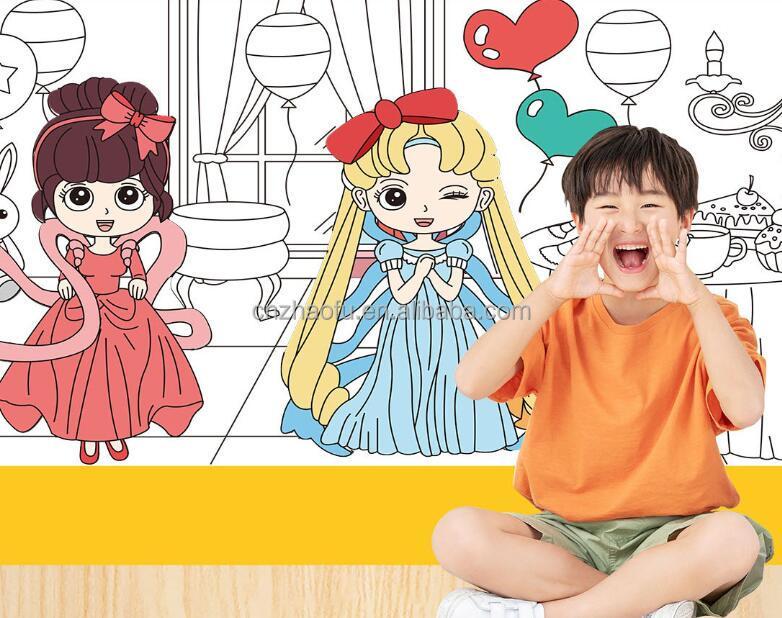 Rouleau de 3 mètres de papier autocollant à colorier pour enfants (300 cm x 38 cm) sur différents thèmes