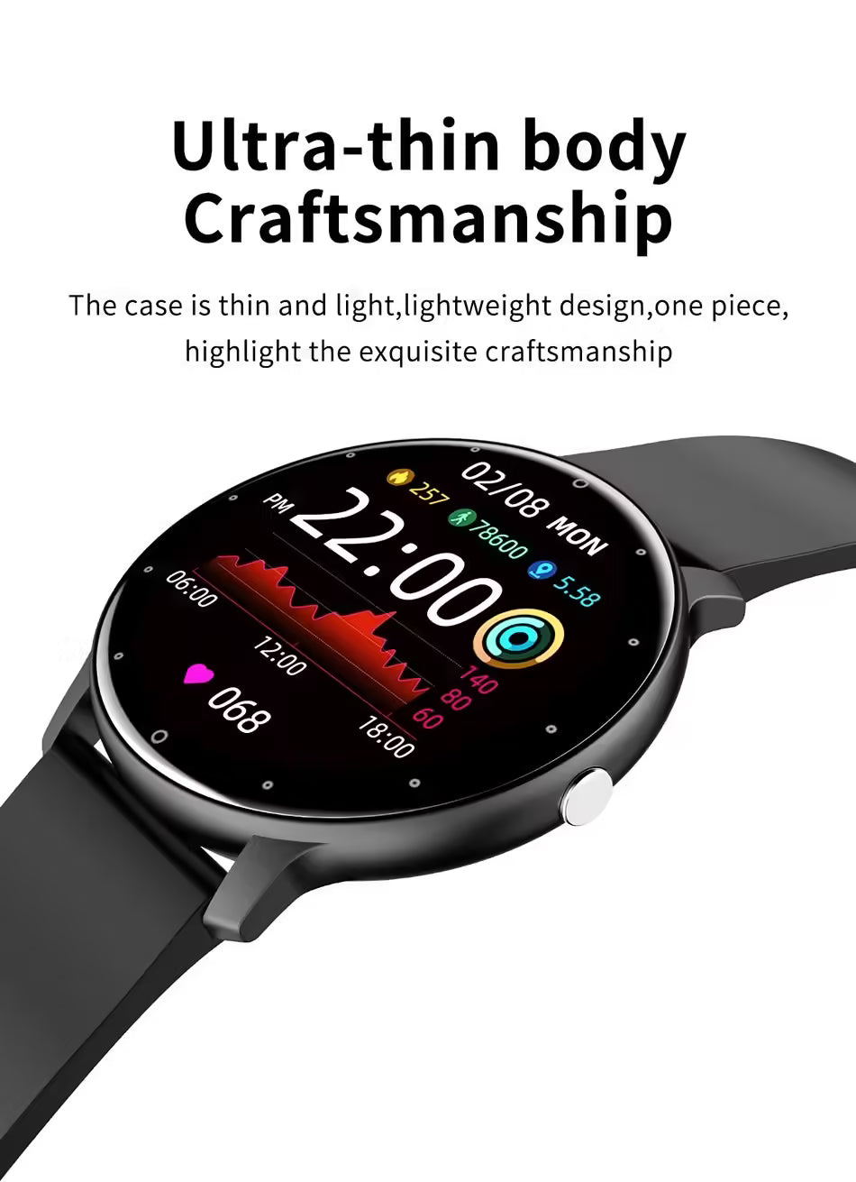 Nouvelle montre connectée pour hommes et femmes - Suivi d'activité en temps réel, moniteur de fréquence cardiaque, montre de sport pour Android et iOS