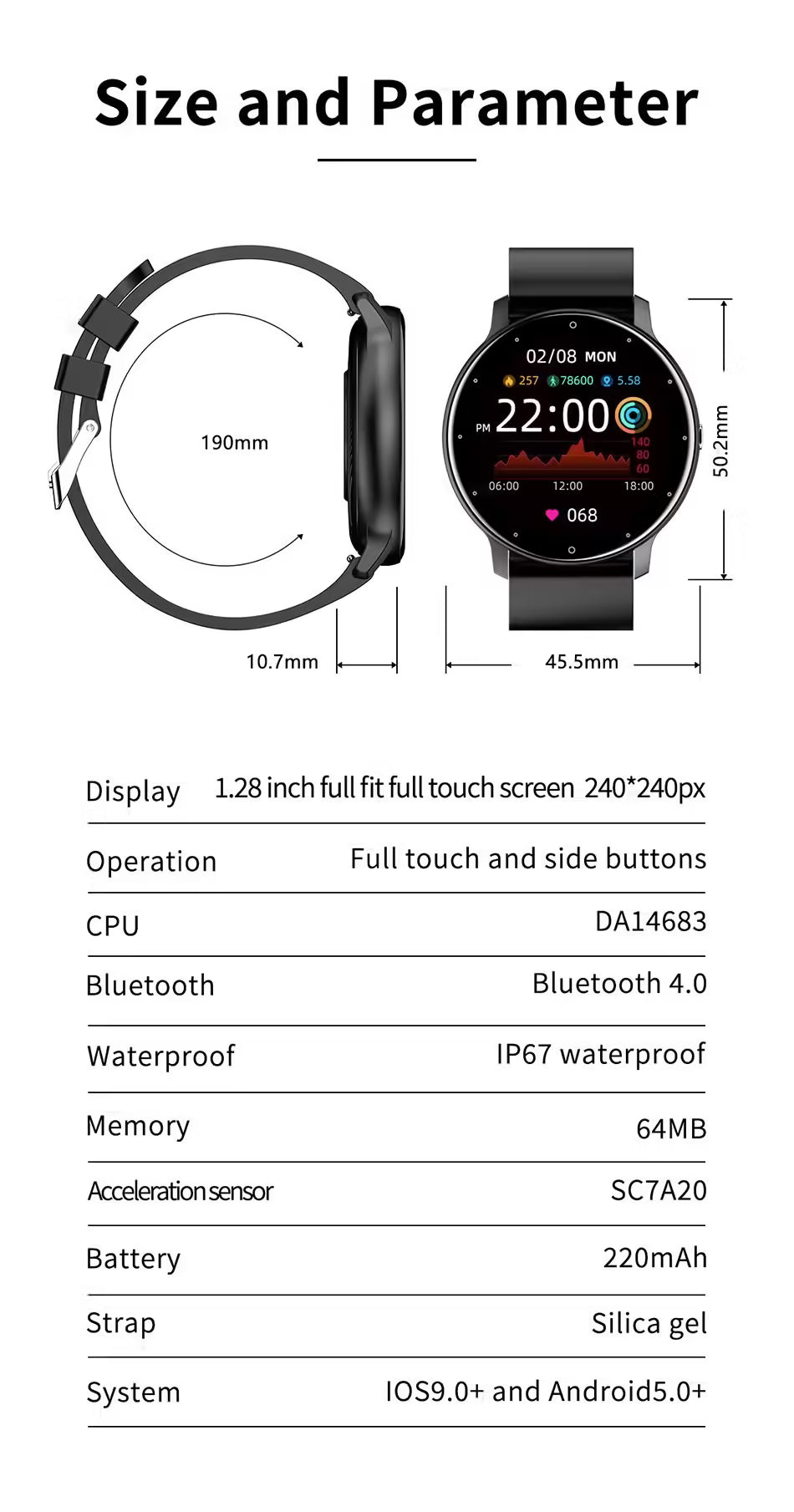 Nouvelle montre connectée pour hommes et femmes - Suivi d'activité en temps réel, moniteur de fréquence cardiaque, montre de sport pour Android et iOS