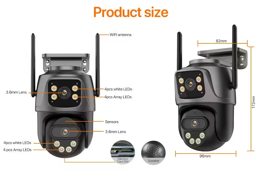 4K 8MP PTZ WiFi Camera Dual Lens Dual Screen IP Camera - Outdoor CCTV Surveillance with 4MP HD, Auto Tracking, Security Protection | iCSee Compatible