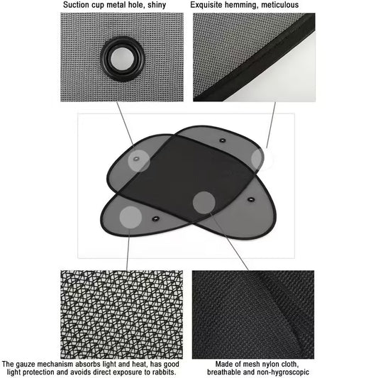 Car Mesh Sunshade for Side Windows Rear Sunscreen Heat Shield with Suction Cup Car Curtain Sunshade