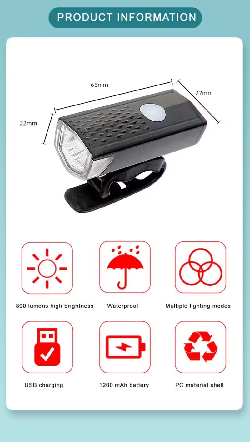 USB Rechargeable Bike Light Set Front and Taillight with 3 Modes | Easy to Install Bicycle Accessories for Road and MTB