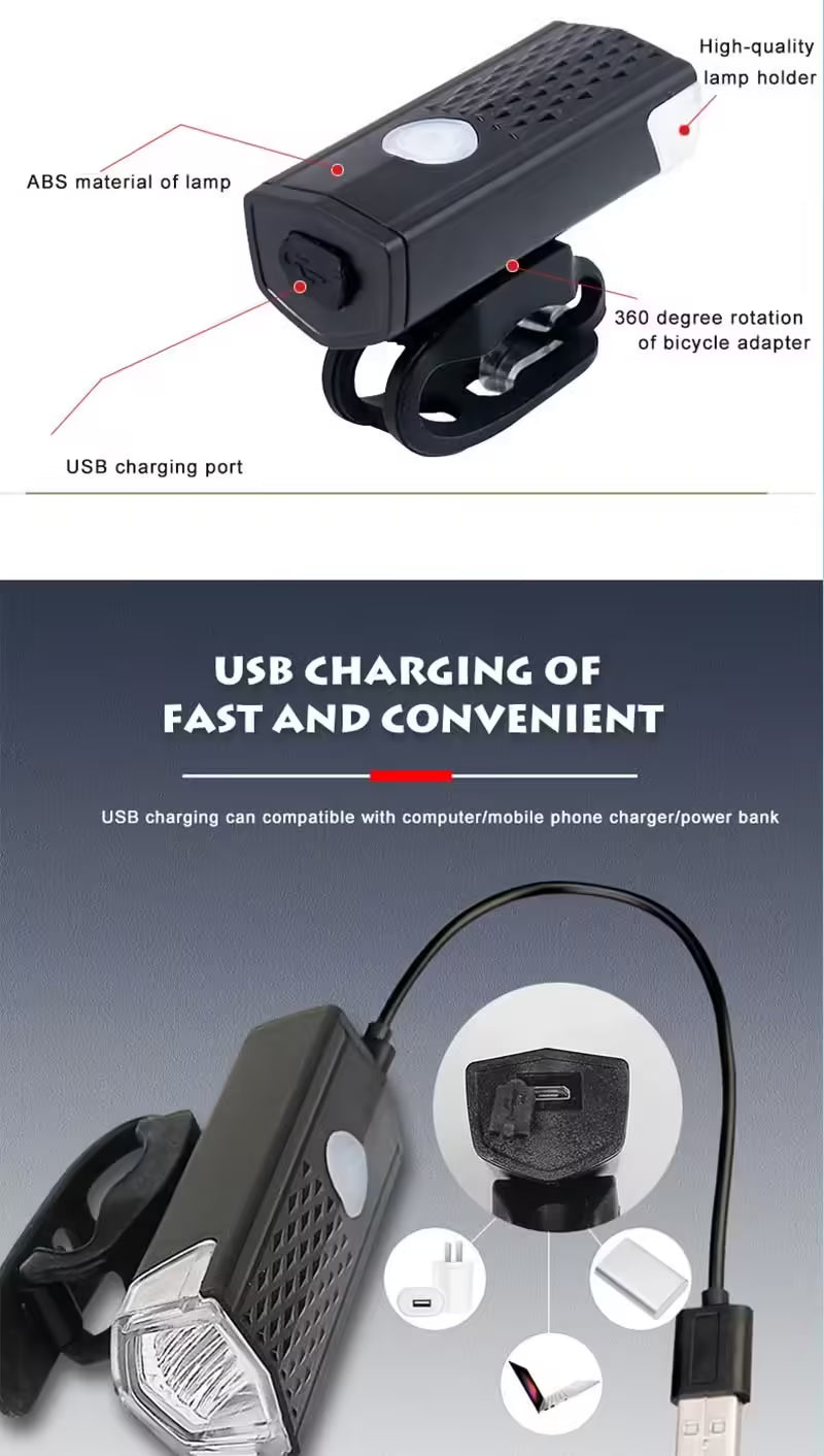 USB Rechargeable Bike Light Set Front and Taillight with 3 Modes | Easy to Install Bicycle Accessories for Road and MTB