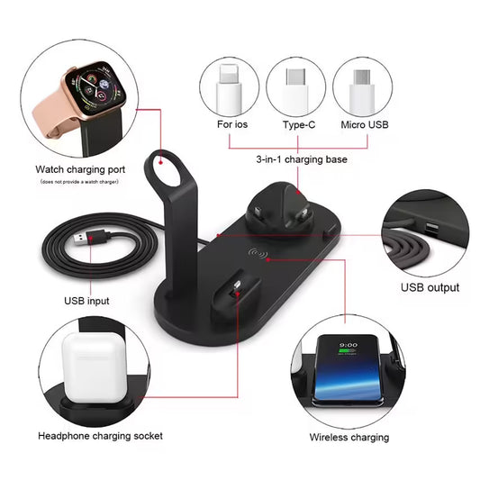30W 7-in-1 Wireless Charger Stand Pad Fast Charging Dock Station for iPhone 14/13/12 Pro Max, Apple Watch, AirPods Pro, iWatch 8/7