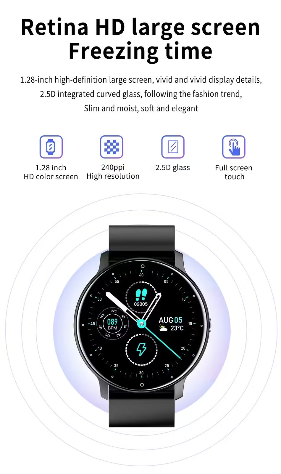 Nouvelle montre connectée pour hommes et femmes - Suivi d'activité en temps réel, moniteur de fréquence cardiaque, montre de sport pour Android et iOS