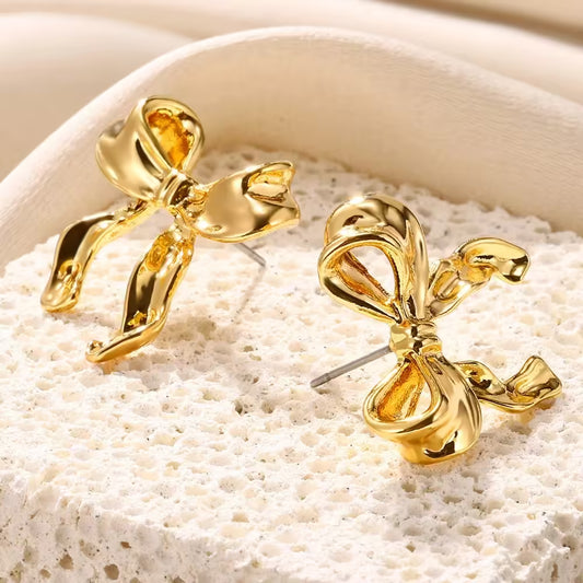 Gold Bow Stud Earrings for Women - Fashion Cute Jewelry | Piercing Ear Accessories
