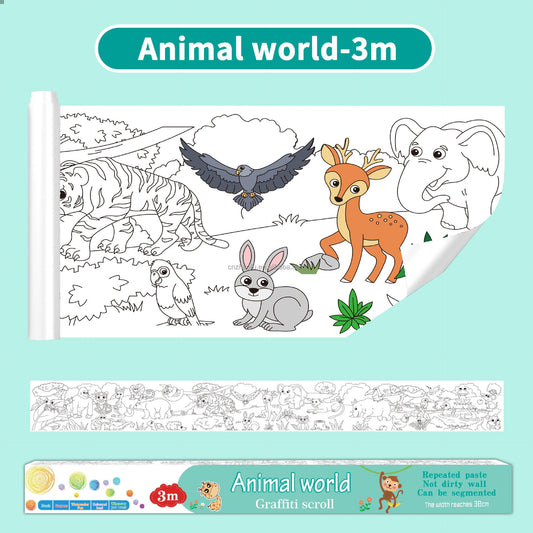 (300cm x 38cm) Different Themes 3 Meters Color Drawing Kids Paper Sticker Roll