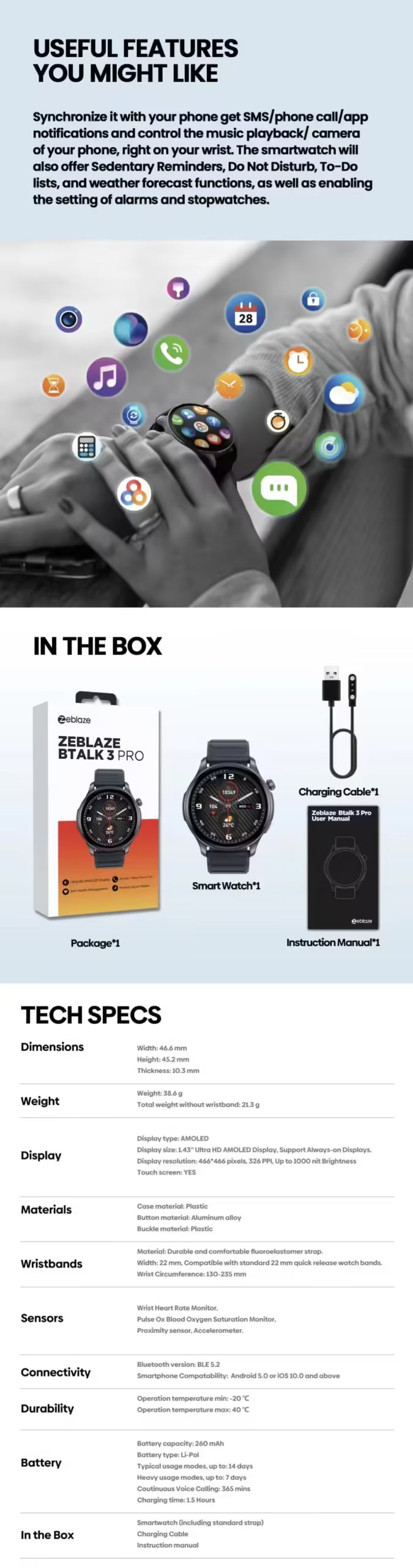 [World Premiere] Zeblaze Btalk 3 Pro Smart Watch - AMOLED Display, Hi-Fi Bluetooth Calls, Health & Fitness Tracking - Stylish & Functional