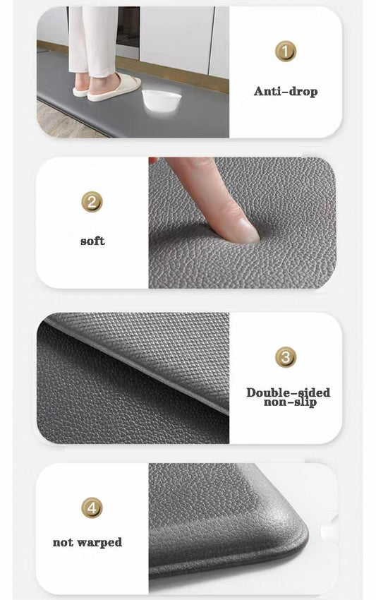 Tapis de cuisine rectangulaires imperméables et lavables en PVC anti-fatigue, épaisseur 8 mm, lot de 2 (45 x 75 cm + 45 x 180 cm). 