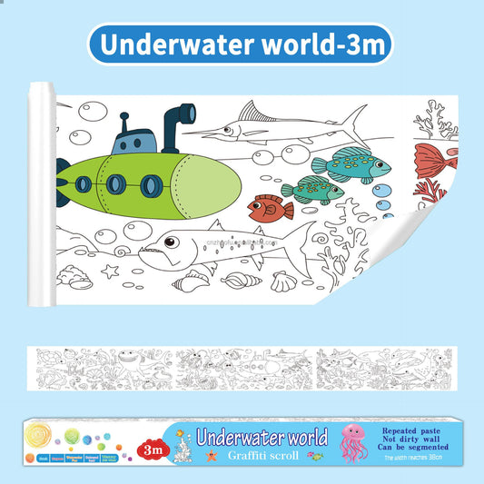 (300cm x 38cm) Different Themes 3 Meters Color Drawing Kids Paper Sticker Roll