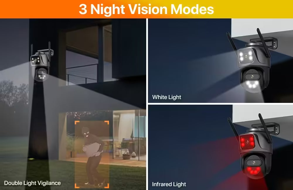 Caméra IP WiFi PTZ 4K 8MP à double objectif et double écran - Surveillance extérieure avec vidéosurveillance HD 4MP, suivi automatique et protection renforcée | Compatible iCSee 