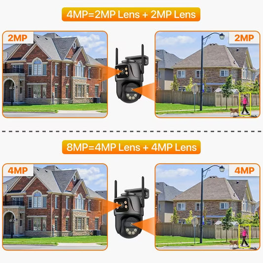 4K 8MP PTZ WiFi Camera Dual Lens Dual Screen IP Camera - Outdoor CCTV Surveillance with 4MP HD, Auto Tracking, Security Protection | iCSee Compatible