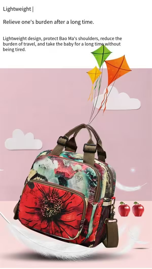 Sac à dos bandoulière femme à fleurs pour voyage, soins pour bébé (EGB226)