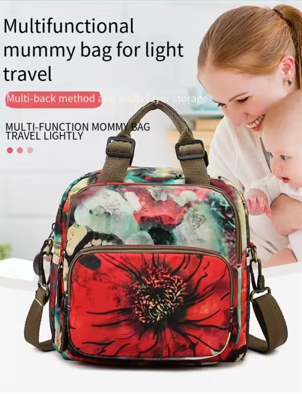 Sac à dos bandoulière femme à fleurs pour voyage, soins pour bébé (EGB226)