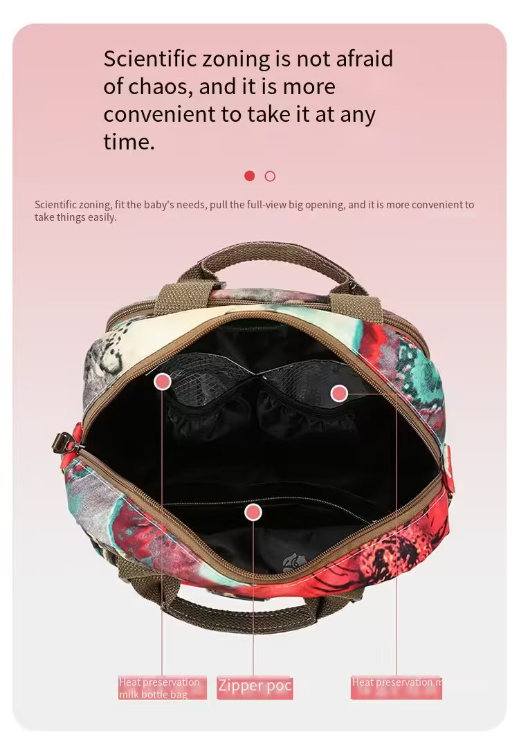 Sac à dos bandoulière femme à fleurs pour voyage, soins pour bébé (EGB226)