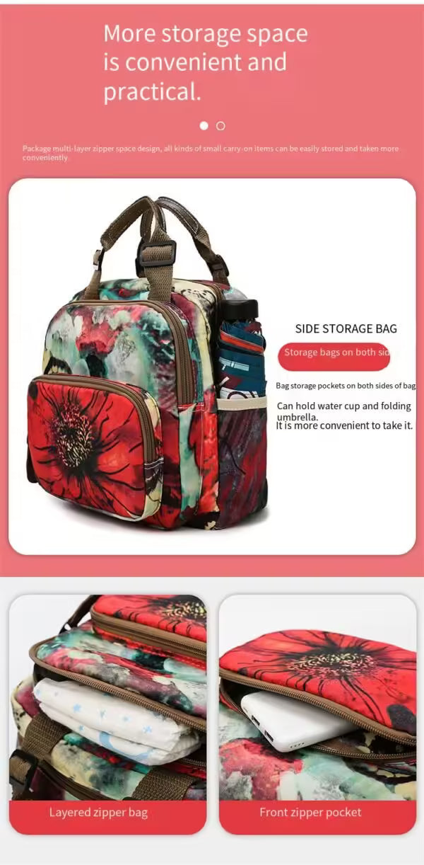 Sac à dos bandoulière femme à fleurs pour voyage, soins pour bébé (EGB226)